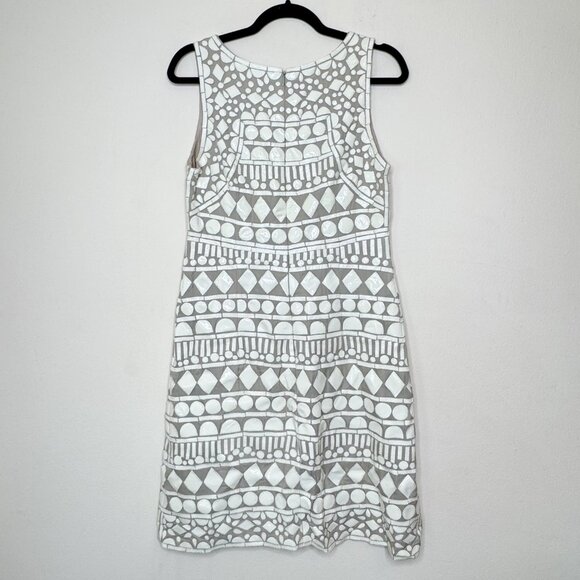 Naeem Khan Silk & Leather Patchwork Appliqué Mini Dress White and Tan Size 8 - Picture 3 of 13